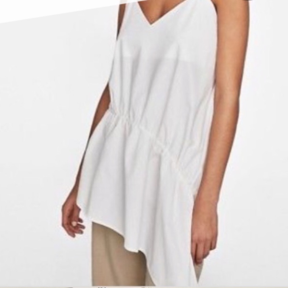 Zara white asymmetrical long line top